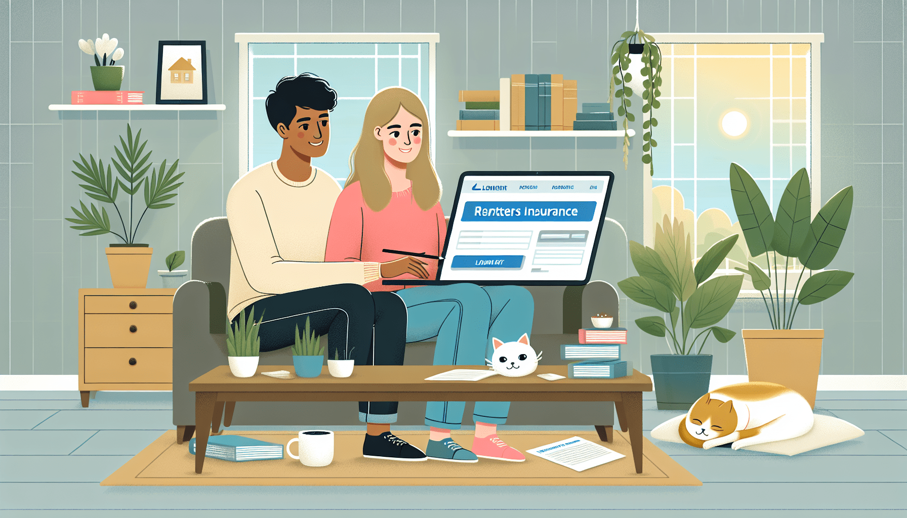 Best Renters Insurance Plans for 2025 (Compare & Save!) Renters Insurance: a man and woman sitting on a couch looking at a laptop